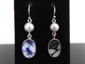 .925 Sterling Silver Designer Pearl Hook Dangle Earrings