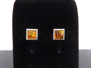 .925 Sterling Silver Amber Cabochon Post Earrings