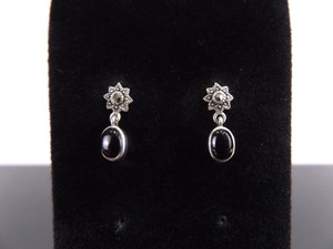 .925 Sterling Silver Art Nouveau Onyx Post Dangle Earrings
