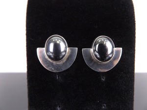 .925 Sterling Silver Hematite Cabochon Post Earrings
