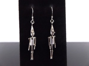 .925 Sterling Silver Articulated Pinocchio Dangle Hook Earrings