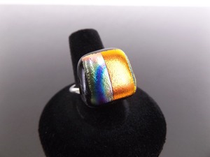 .925 Sterling Silver Murano Dichroic Glass Ring Size 8