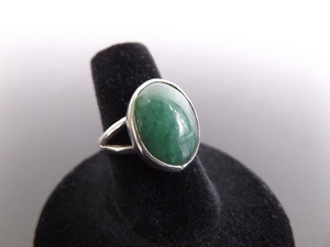 .925 Sterling Silver Jade Cabochon Ring Size 7