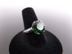 .925 Sterling Silver Antique Faceted Emerald Crystal Ring Size 8.5