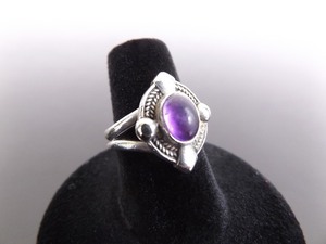 .925 Sterling Silver Amethyst Cabochon Ring Size 7