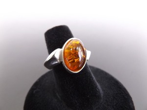 .925 Sterling Silver Amber Cabochon Ring Size 5.5