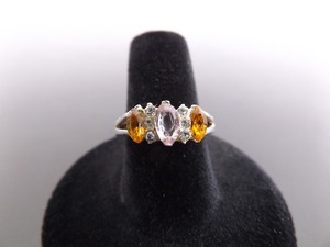.925 Sterling Silver Oval Cut Amethyst and Citrine Crystal Ring Size 7.5