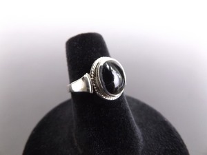 .925 Sterling Silver Black Onyx Cabochon Ring Size 5.5