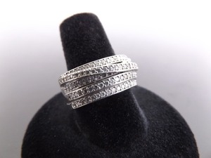 .925 Sterling Silver Crystal Crossed Band Ring Size 8