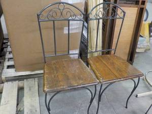 2 Metal Chairs with Wood Seats...