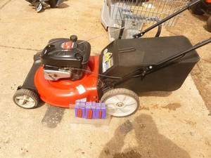 Yard Machine 21 6.75 hp push mower with rear bagger. Tested & works. As shown.