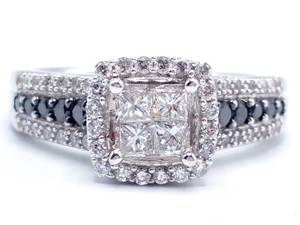 lot 6 image: Attractive White & Black Diamond Estate Ring in 14k White Gold - $3899