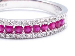 lot 9 image: Radiant Diamond and Natural Ruby Estate Ring Band in 14k White Gold - $3200