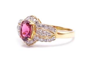 lot 18 image: Ladies Pink Sapphire and Diamond Estate Ring in 14k Yellow Gold - $3450