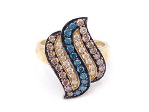 lot 20 image: Fascinating White, Blue, and Chocolate Diamond Estate Ring in 14k Yellow Gold - $2450