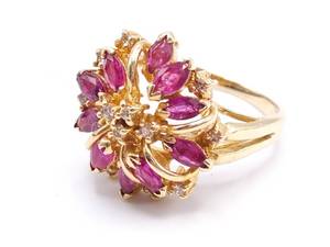 lot 25 image: Ladies Ruby and Diamond Cocktail Ring in 14k Yellow Gold - $4125