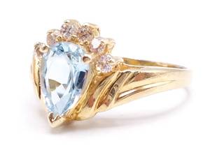 lot 29 image: Impressive Aqua and Diamond Estate Ring in 14k Yellow Gold - $3275