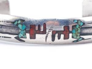 lot 48 image: Signed Southwest Turquoise and Coral Sterling Silver Bracelet