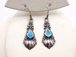 lot 50 image: Victorian Chandelier Turquoise Estate Earrings in Sterling Silver