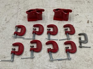 lot 63 image: Lot Of Assorted 1 C-Clamps & 12 Pipe Clamp Ends