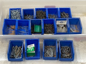 lot 74 image: 36 Storage Tote Full Of Assorted Hardware  Parts Sorting Bins -- Contents Included -- See All Pictures