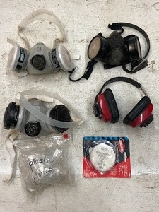 lot 84 image: Lot Of Respirators -- Plastic Gloves -- 1st Aid Kit -- Etc