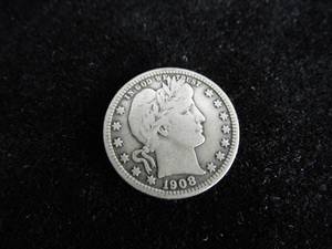 US 1908 D Barber Quarter Dollar