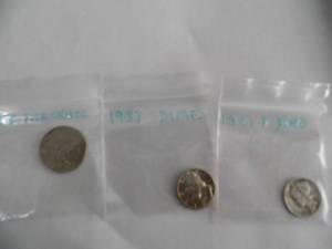 US 1915 Five Cent - 1937 Dime - 1941 D Dime