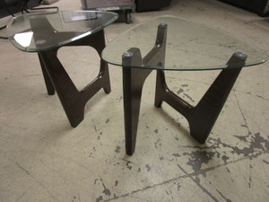 lot 113 image: GLASS-TOP END TABLES, WITH WOOD BASES