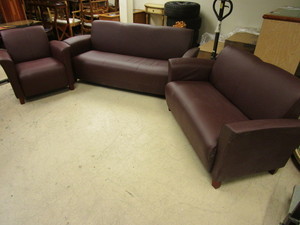 lot 114 image: SOFA, LOVE SEAT, AND ARMCHAIR, FAUX LEATHER