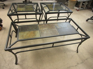 lot 122 image: DECORATIVE PATIO COFFEE TABLE AND END TABLES