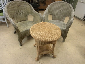 lot 124 image: WICKER CHAIRS AND WICKER SIDE TABLE