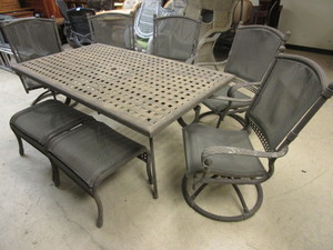 lot 125 image: PATIO TABLE, ROCKER CHAIRS, OTTOMANS