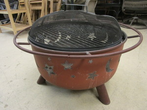 lot 129 image: DECORATIVE FIRE PIT, WITH GRILL AND COVER