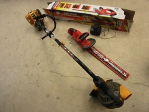 lot 139 image: YARD-MAN 4-CYCLE LAWN TRIMMER, BLACK & DECKER 20 DUAL ACTION CORDLESS HEDGE TRIMMER