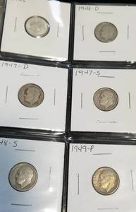 PAGE OF EARLY ROOSEVELT DIMES ALL 90% SILVER