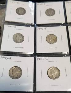 MIXED PAGE MOSTLY MERCURY DIMES WITH 3 US DOLLARS