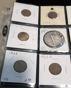 MIXED PAGE WHEAT CENTS & WALKING LIB HALF DOLLAR