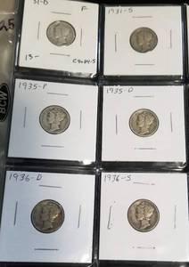 PAGE OF MERCURY DIMES MOSTLY 1930S