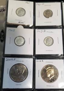 MIXED PAGE MOSTLY SILVER DIMES SOME HALVES & DOLLARS