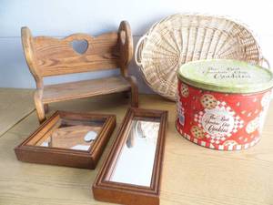 Mirrors - Tins - Basket - Bench