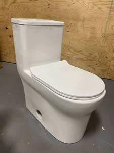 lot 44 image: SWISS MADISON Burdon 1-Piece 0.81.28 GPF Dual Flush Square Toilet in White, Seat Included