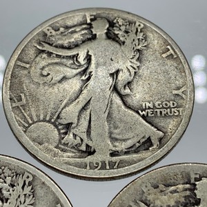 Lot of three 1917 Walking Liberty Half Dollars