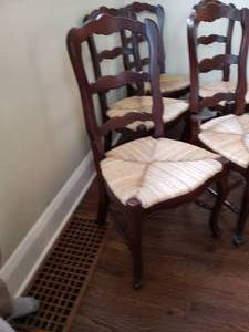 lot 25 image: Country French Rush Seat Dining Chairs, Set of 6