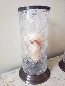 lot 62 image: Very Tall Glass Candle Holders, Pair