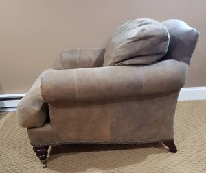 lot 3 image: Taupe Leather Club Chair with Brass Tack Accents