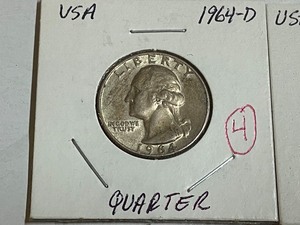 lot 4 image: (2) 1964-D silver quarters...