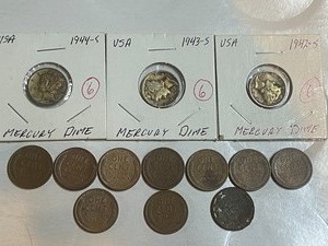 lot 6 image: (3) Mercury dimes 1942-S, 1943-S, 1...