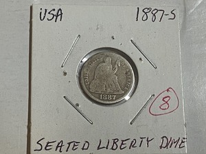lot 8 image: 1887-S Seated Liberty dime ...