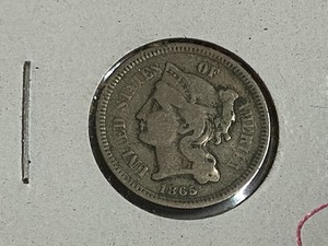 lot 13 image: 1865 nickel 3 cent piece...